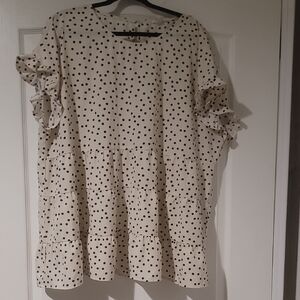 Chic Soul Black and Cream Polka Dot Ruffle Blouse Size 3X